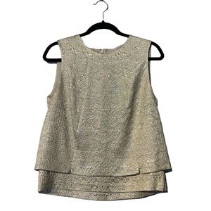 TORY BURCH | Champagne & Metallic Silver Jacquard Tank Sz 10